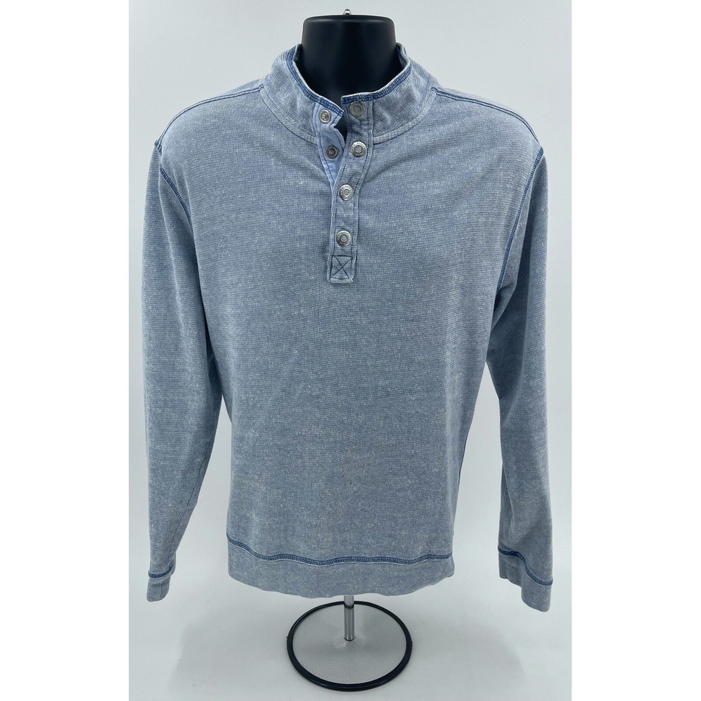 Tommy Bahama Light Blue Textured Flipfield Quarter 1/4 Snap Shirt Men's Large L